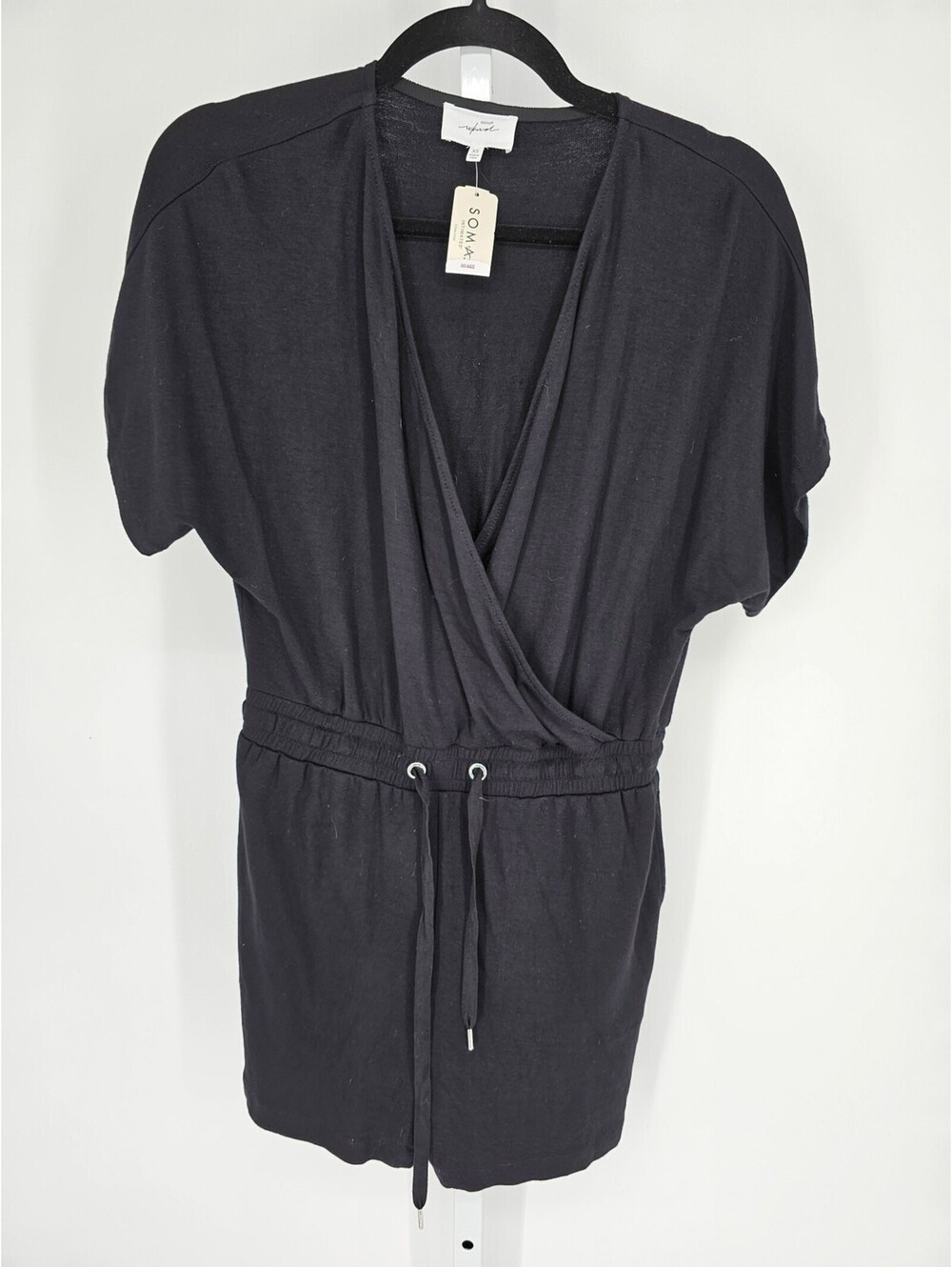 Soma WKND Womens Sz XS Lightweight Romper Black Cinch Waist NEW